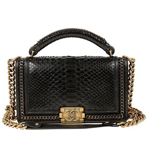 chanel black python boy bag